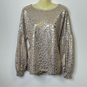 Adrienne Metallic Gold Animal Print Long Sleeve Blouse size S